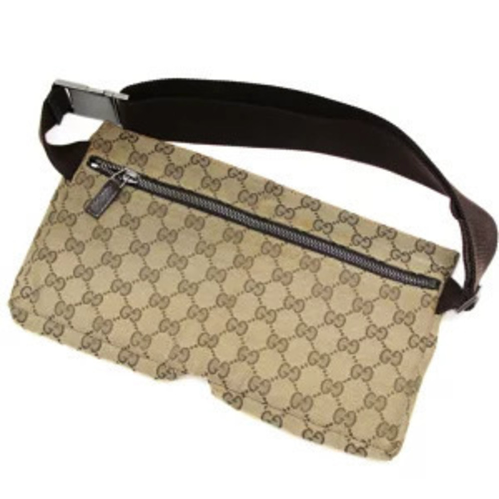 Gucci waist brown shoulder Clutch GG canvas bag leather Pouch Brown